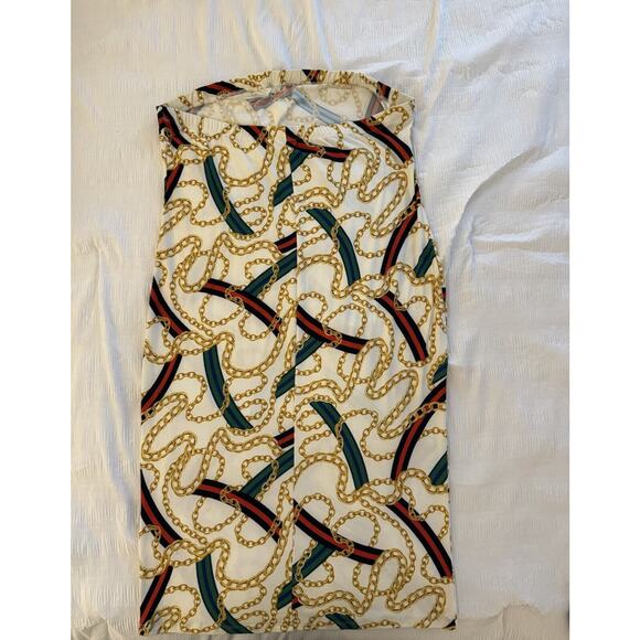 Women's Strapless Dress Swimsuit Coverup Gold Chain Print Green Red Stripe - Picture 5 of 6